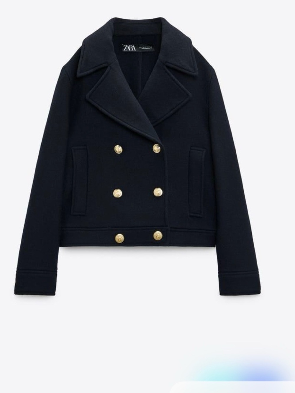 ZARA black Double-Breasted Peacoat with Gold Buttons